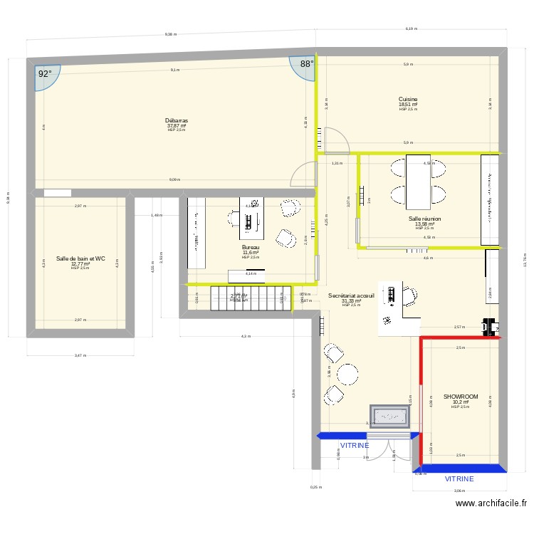 Mon local 2 V4. Plan de 8 pièces et 139 m2