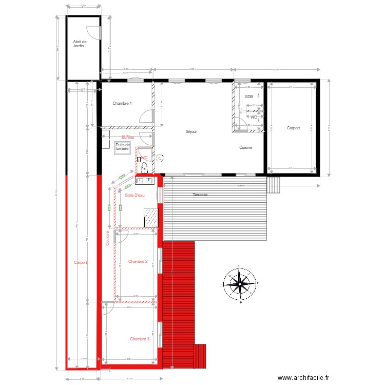 Lidy existant et Projet 0. Plan de 7 pièces et 104 m2