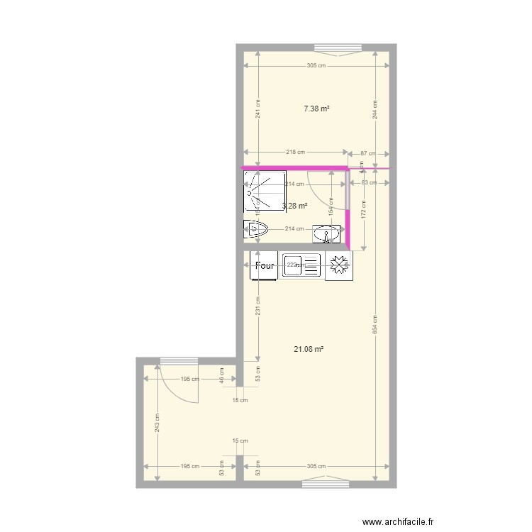 sherrer 2eme appart. Plan de 3 pièces et 32 m2