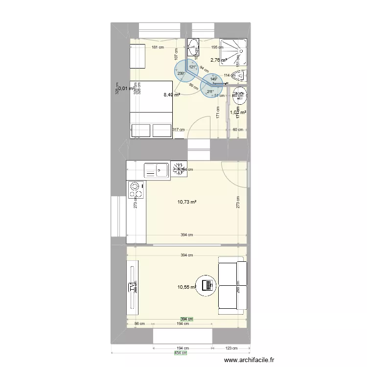 plan type 2 cotes r&eacute;elles apr&egrave;s travaux. Plan de 