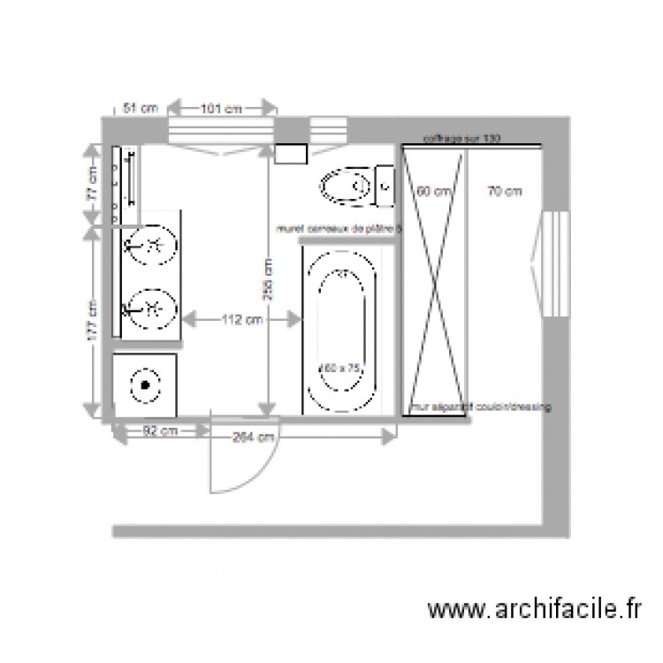 Plan déf salle de bains Asnières 8 juin 2017. Plan de 0 pièce et 0 m2