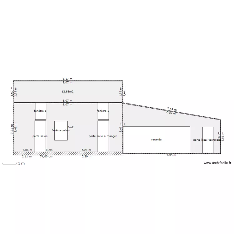 vue cour interieur sans velux . Plan de 