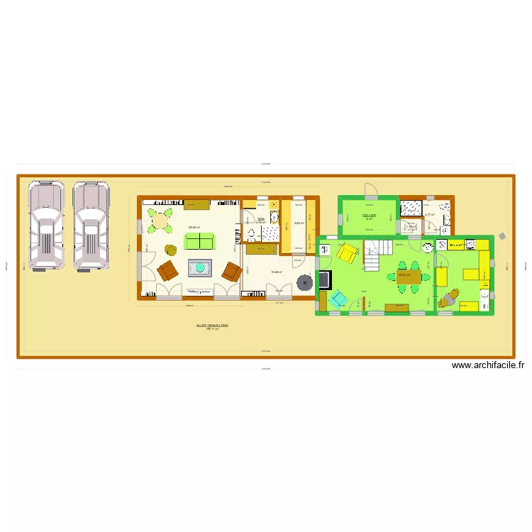 EXTENSION LONGERE  AVEC TOIT MONOPENTE SUR PARTIE - ALLEE GRAVILLONS. Plan de 