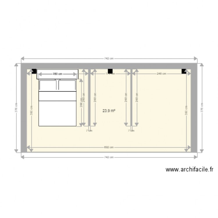 Chambre parentale avec cotations et lit. Plan de 0 pièce et 0 m2