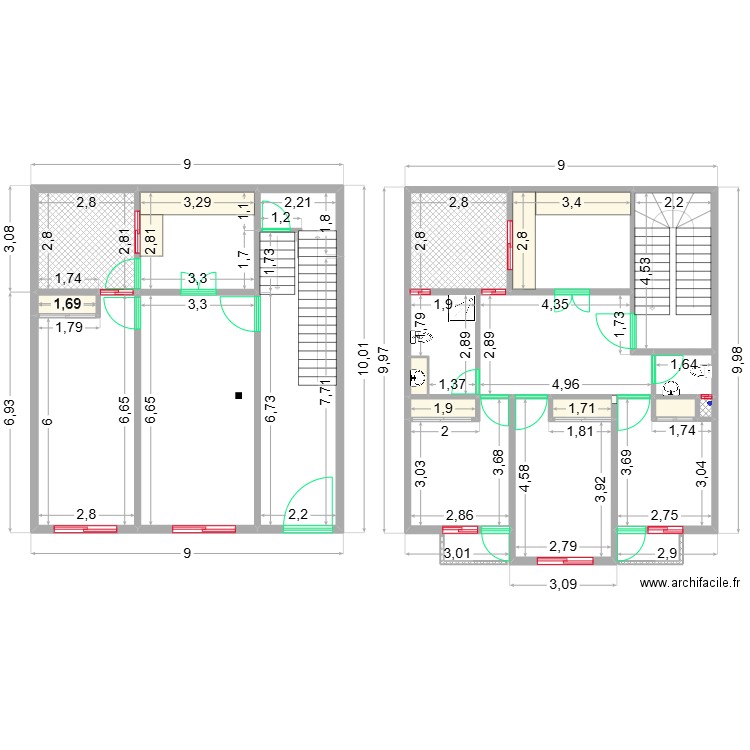 Fondations. Plan de 33 pièces et 159 m2