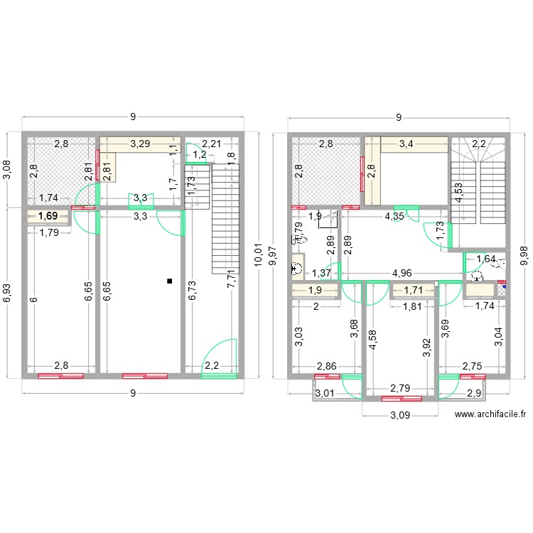 Fondations. Plan de 16 pièces et 133 m2