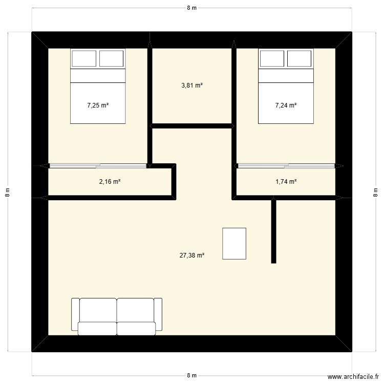 jygv. Plan de 6 pièces et 50 m2