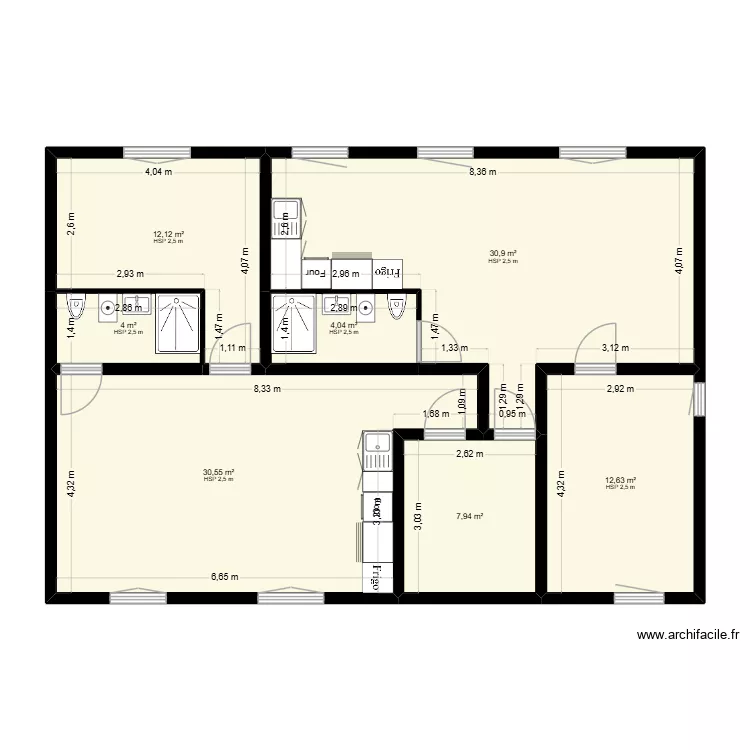 Immeuble 1er &eacute;tage projet&eacute;. Plan de 7 Pièces et 102 m²