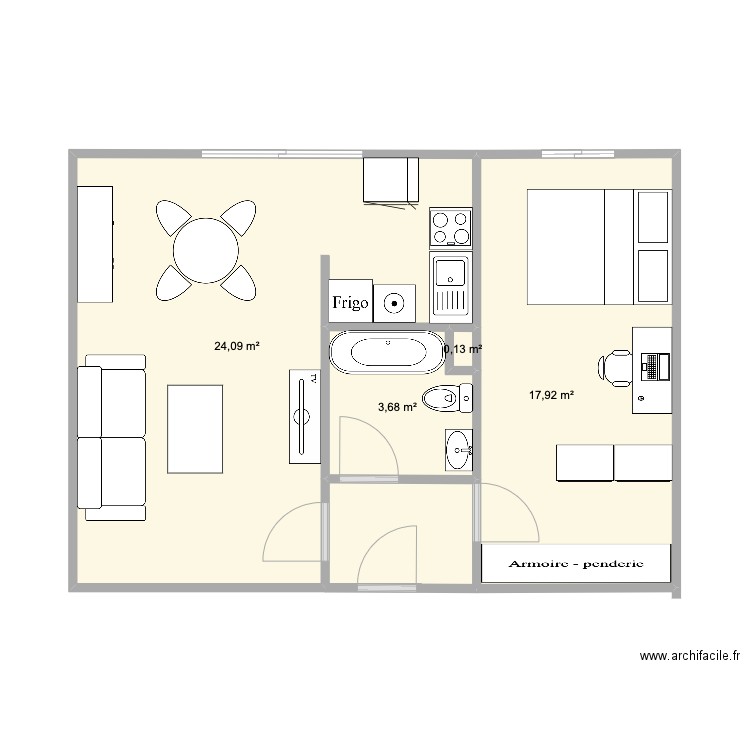 T2 Barbara. Plan de 4 pièces et 46 m2