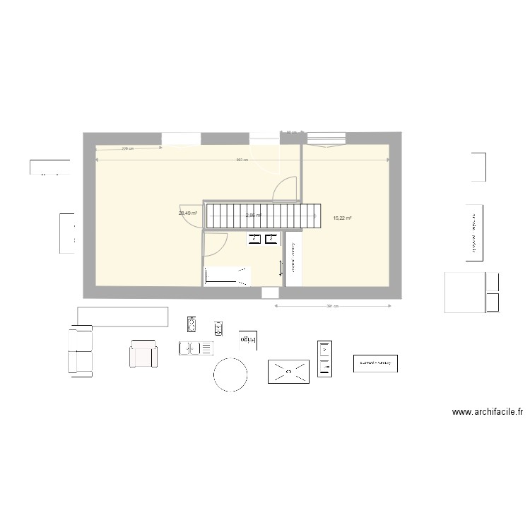 vielle maison jet 3. Plan de 3 pièces et 47 m2