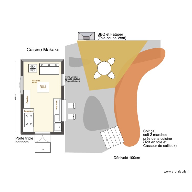 Cuisine Makako V3. Plan de 1 pièce et 11 m2