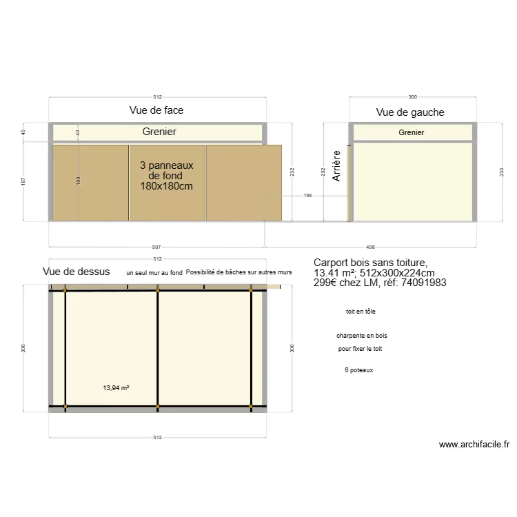 Carport 3x5,12m LM 03. Plan de 