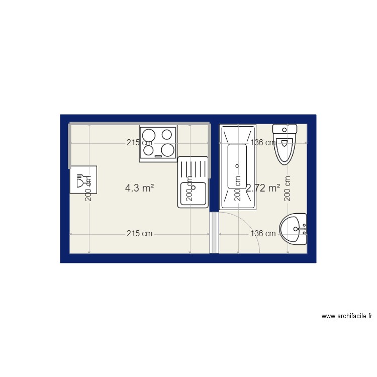 kun cuisine sdb. Plan de 0 pièce et 0 m2