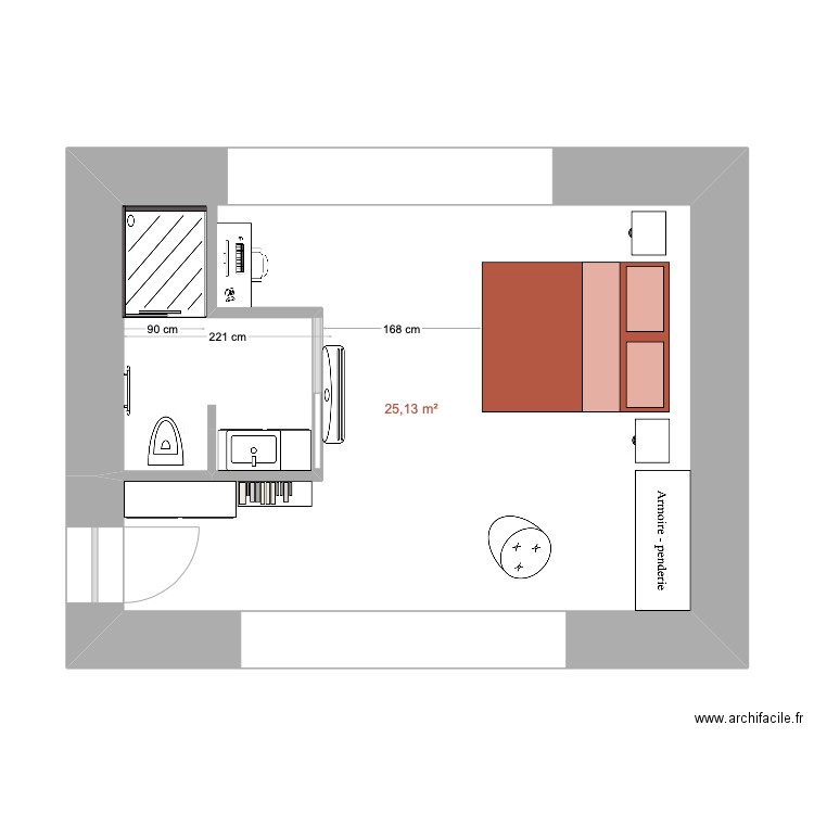 CHAMBRE CASA. Plan de 1 pièce et 25 m2