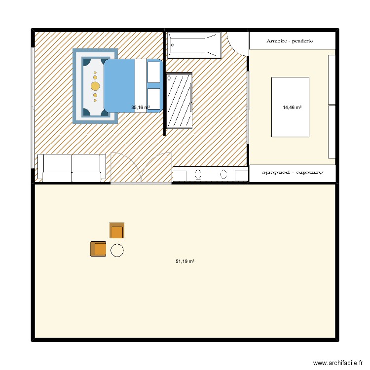 Maison 1 (100m2). Plan de 3 pièces et 101 m2