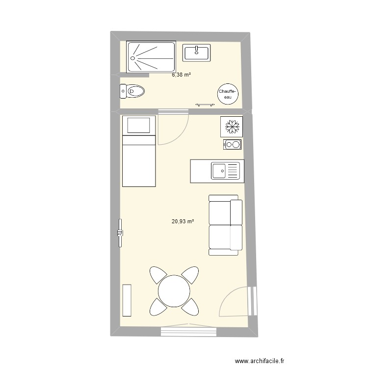 Studio 2 MODIF LARGEUR. Plan de 2 pièces et 27 m2