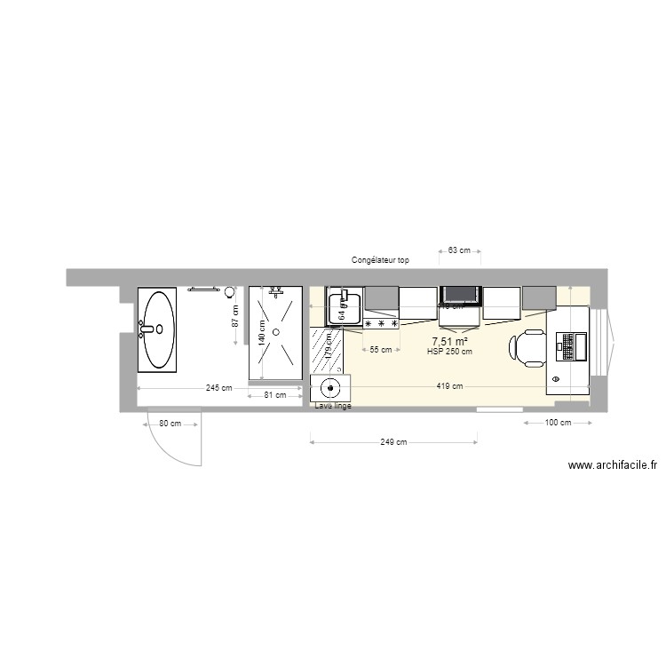 buandrie + SDB projet 2. Plan de 1 pièce et 8 m2