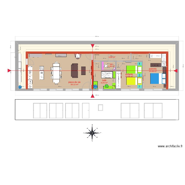 maison avec ceinture. Plan de 7 pièces et 112 m2