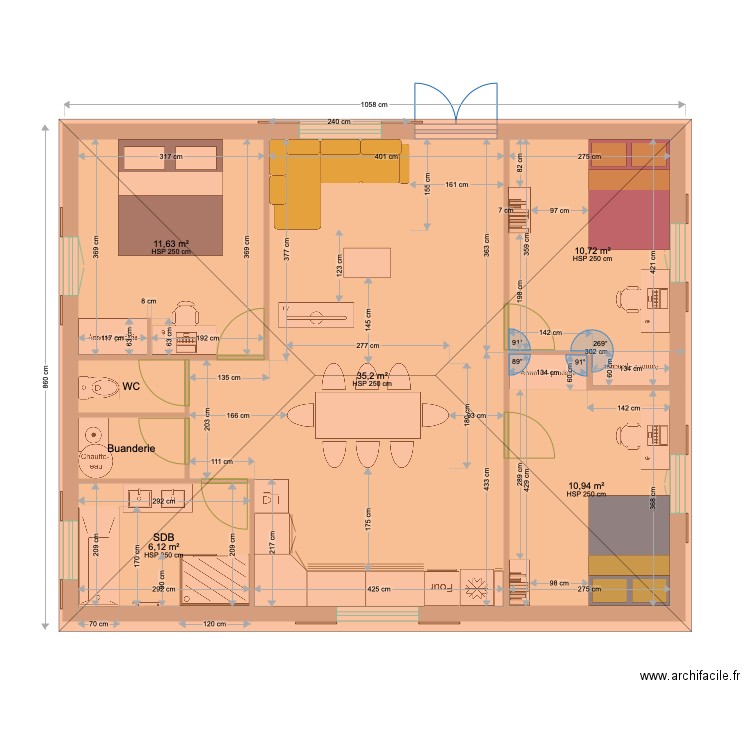 Maison et toiture. Plan de 0 pièce et 0 m2