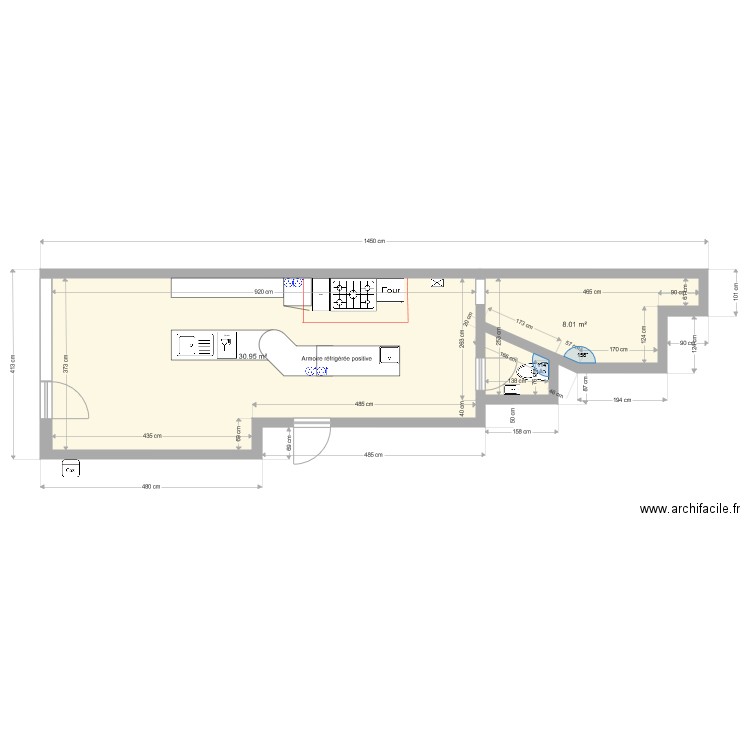 Plan de salle cuisson côté mur. Plan de 0 pièce et 0 m2