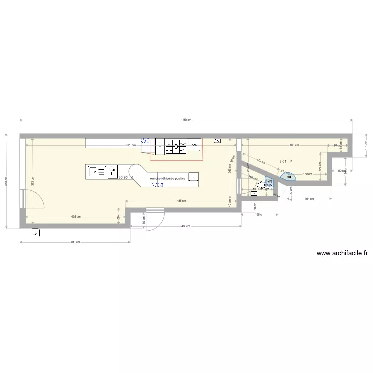 Plan de salle cuisson c&ocirc;t&eacute; mur. Plan de 
