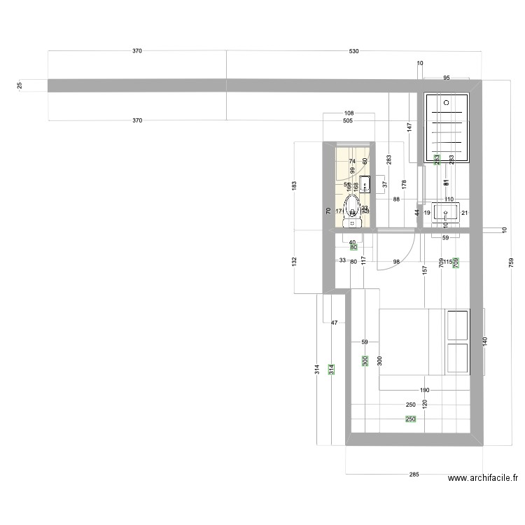Chambre 3 proposition 3. Plan de 1 pièce et 1 m2