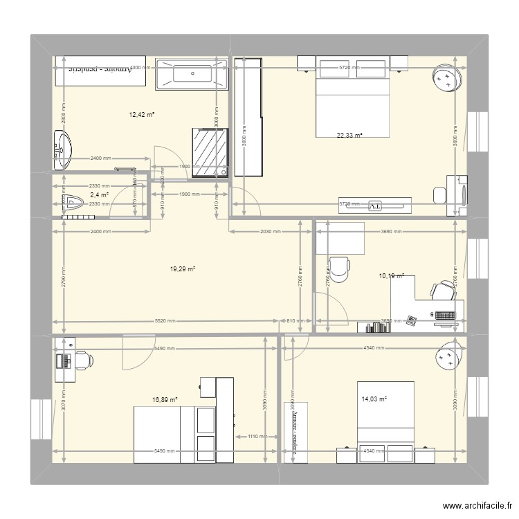 Plan Magalie 2. Plan de 7 pièces et 98 m2