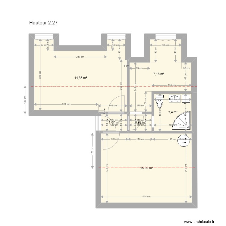 Maya F2 2 eme étage doite. Plan de 6 pièces et 42 m2