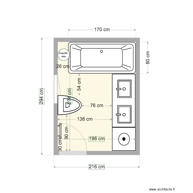 Salle de bains. Plan de 1 pièce et 5 m2