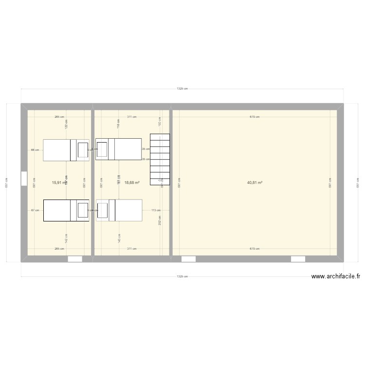 le merveillaud 1 er etage. Plan de 3 pièces et 75 m2