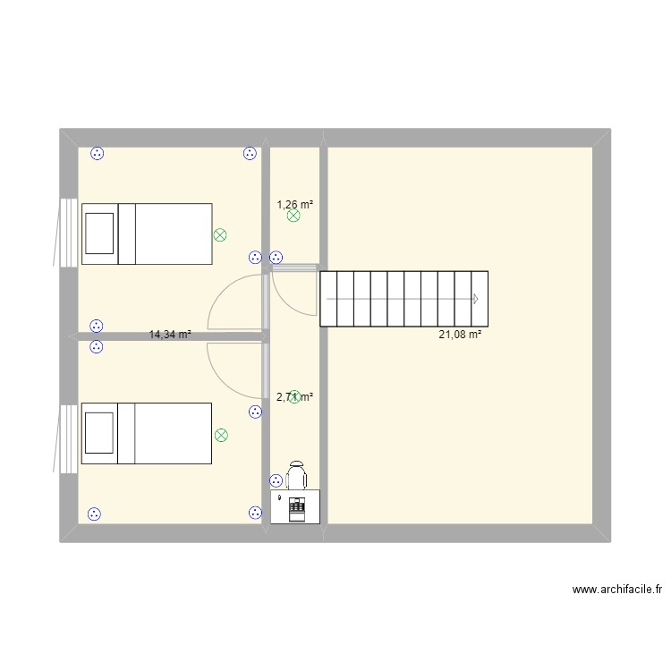 etage. Plan de 4 pièces et 39 m2