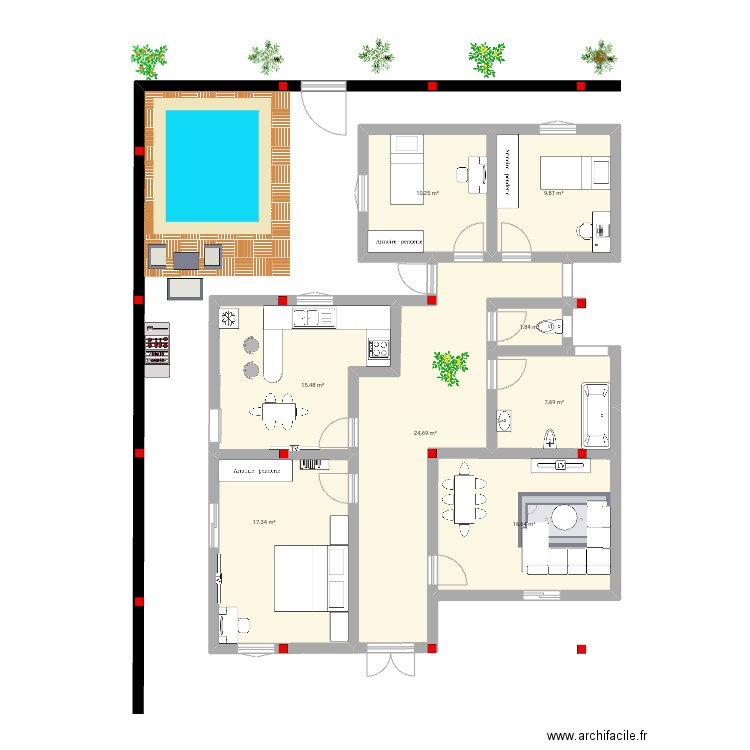 Plan house. Plan de 8 pièces et 104 m2