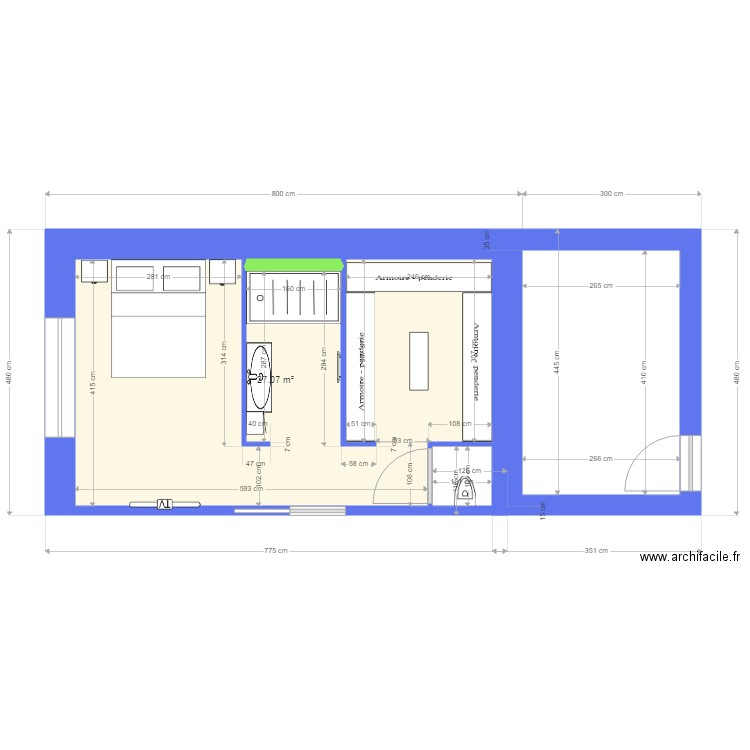 christian friterie . Plan de 1 pièce et 27 m2
