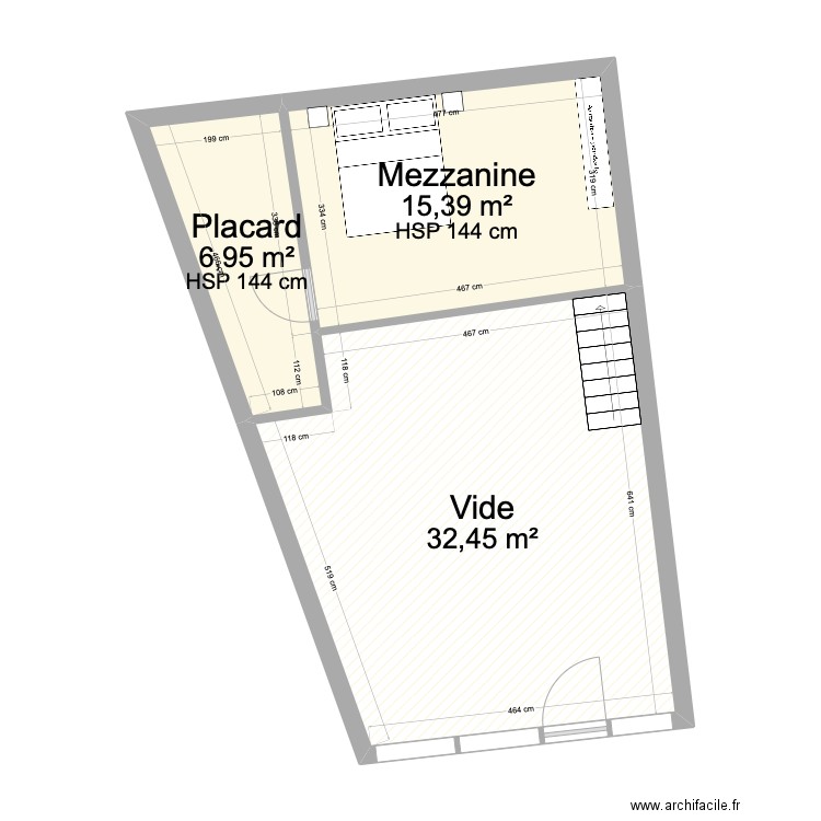 Plan de base 15 Apres Haut. Plan de 3 pièces et 55 m2