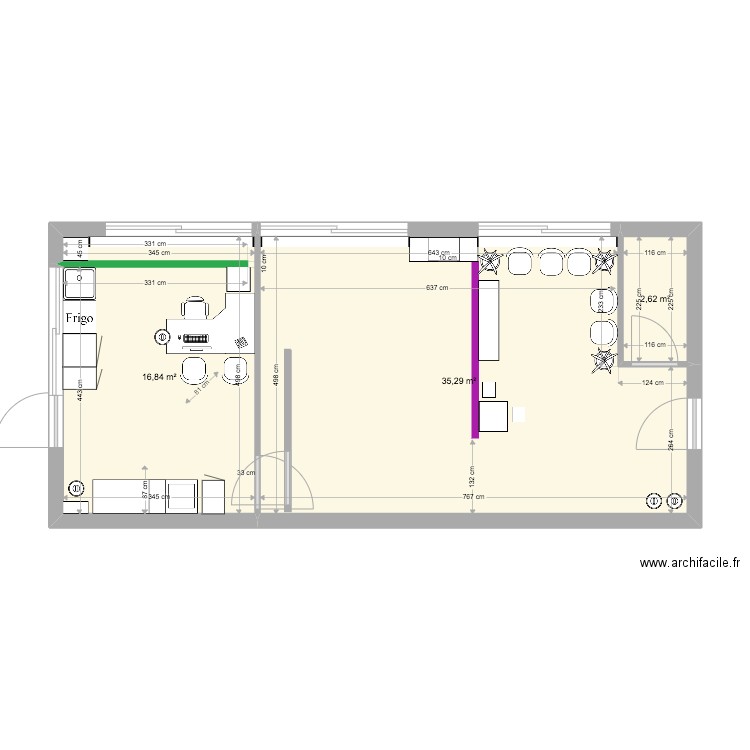 Plan Base Local Gaston NEW avec cloisons 2. Plan de 3 pièces et 55 m2