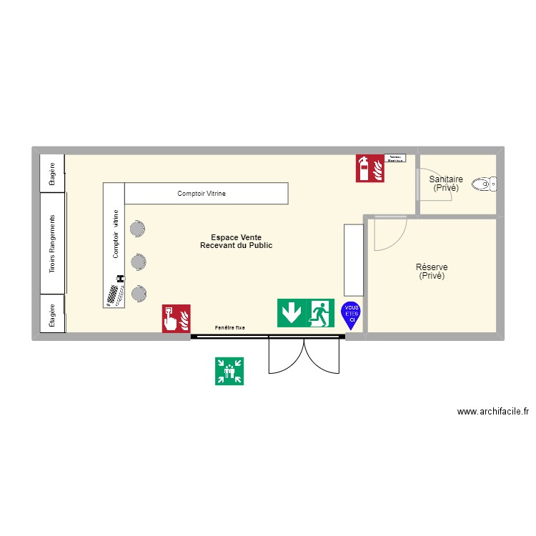 LCV2 - Plan évacutation. Plan de 3 pièces et 63 m2