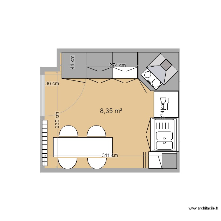 Chambre. Plan de 1 pièce et 8 m2