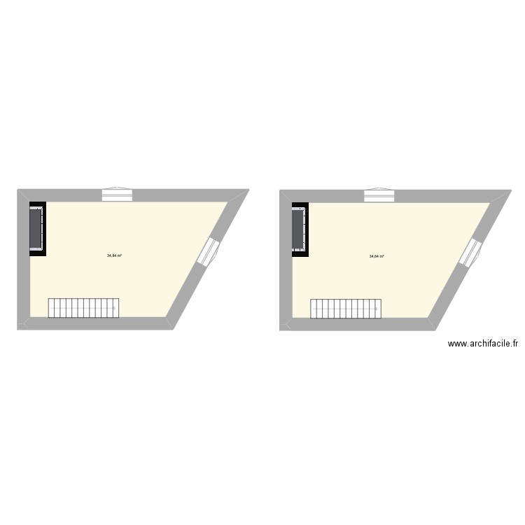 Combles. Plan de 2 pièces et 70 m2