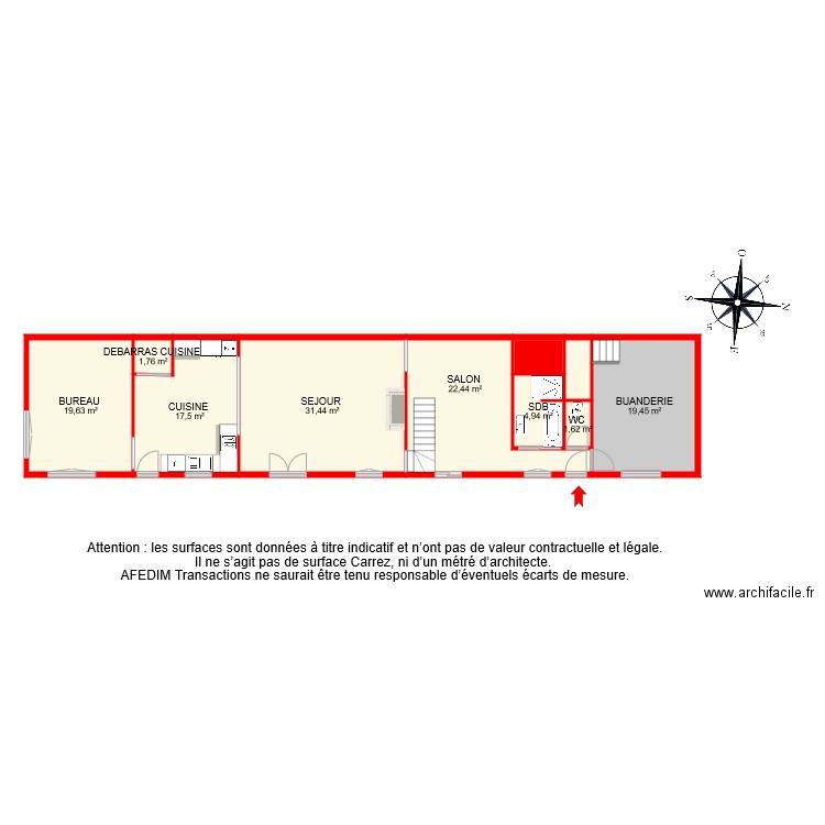 BI 4854 RDC. Plan de 10 pièces et 123 m2