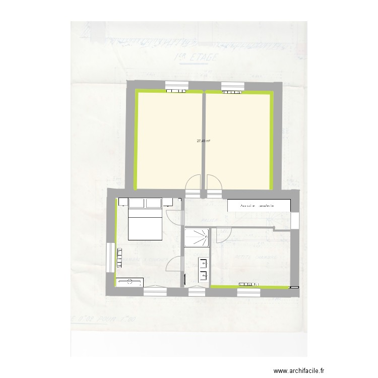 martinerie plan etage. Plan de 1 pièce et 27 m2