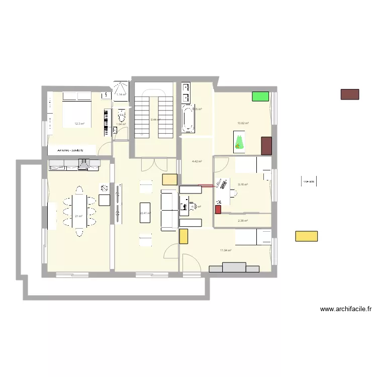 MAISON 4 CHAMBRES bureua 2&egrave;me sdb. Plan de 