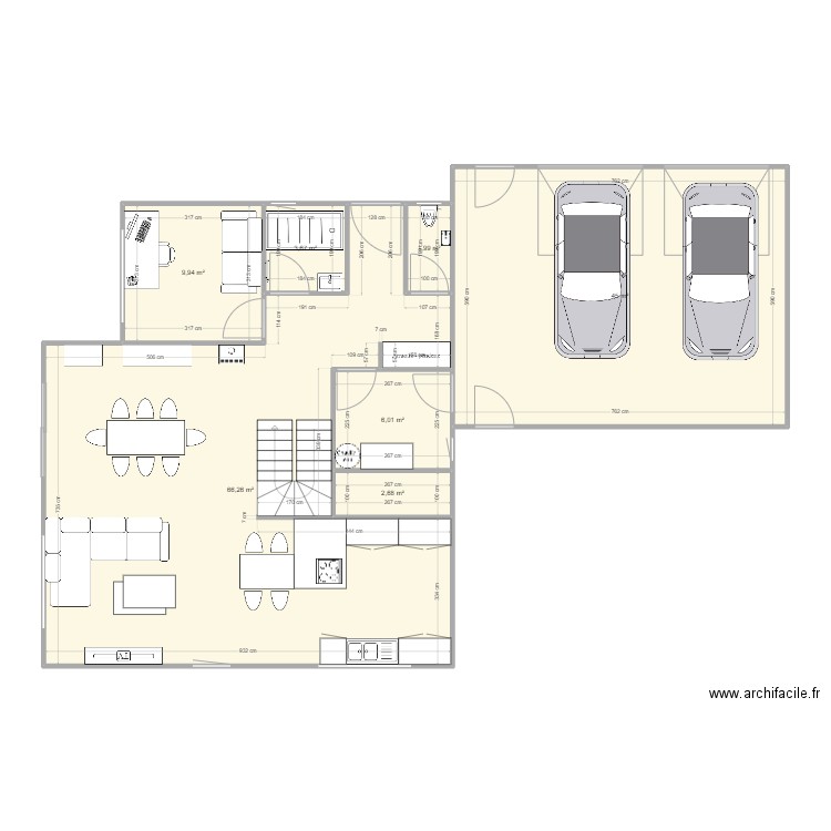 Maison V2 RDC. Plan de 7 pièces et 136 m2