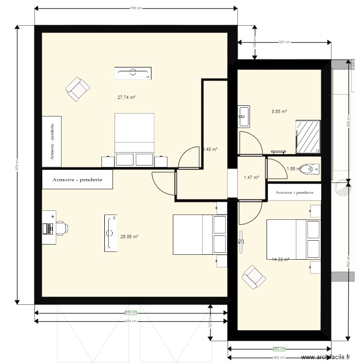 PLAN RDC extension modif bureau et étage meublé 15 01 2021. Plan de 0 pièce et 0 m2