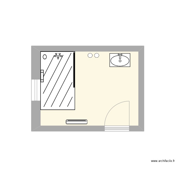 Schéma salle de bain réaménagée. Plan de 1 pièce et 6 m2