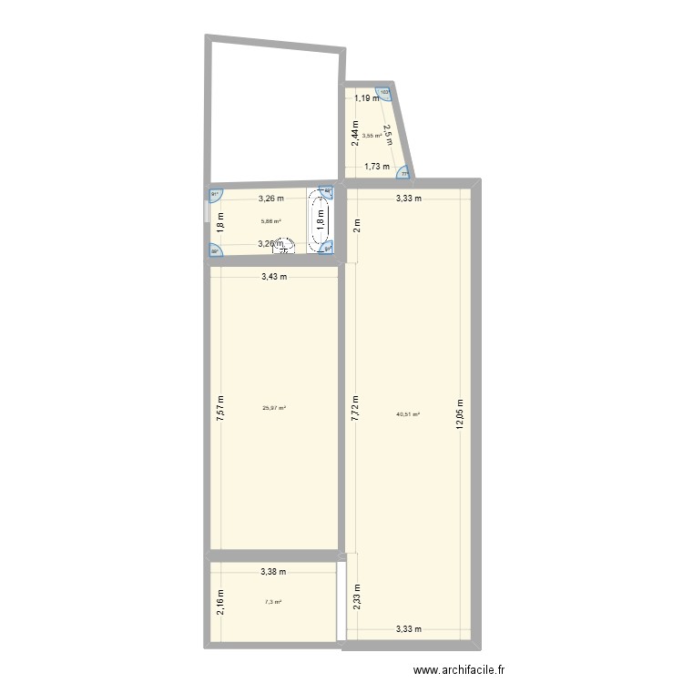Thibou. Plan de 1 pièce et 4 m2
