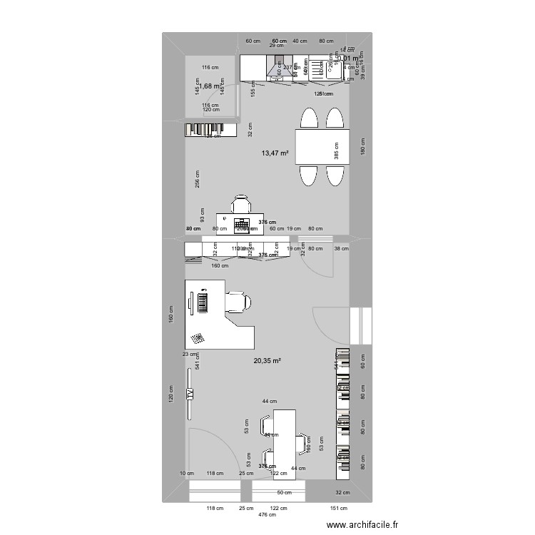 plans bureau. Plan de 4 pièces et 36 m2