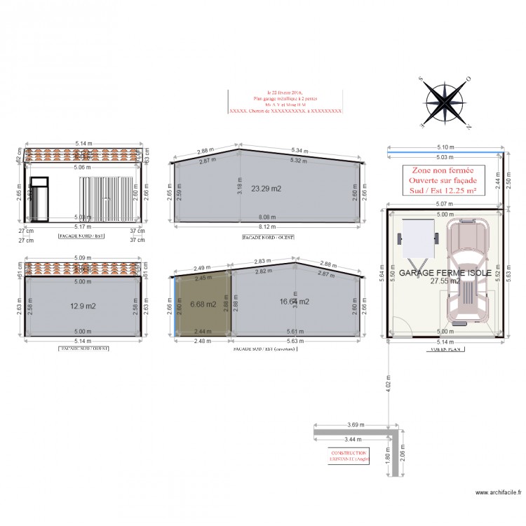 GARAGE METALLIQUE  A 2 PENTES. Plan de 0 pièce et 0 m2