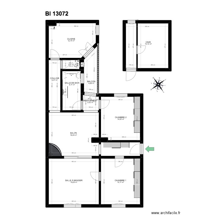 BI 13072. Plan de 15 pièces et 115 m2