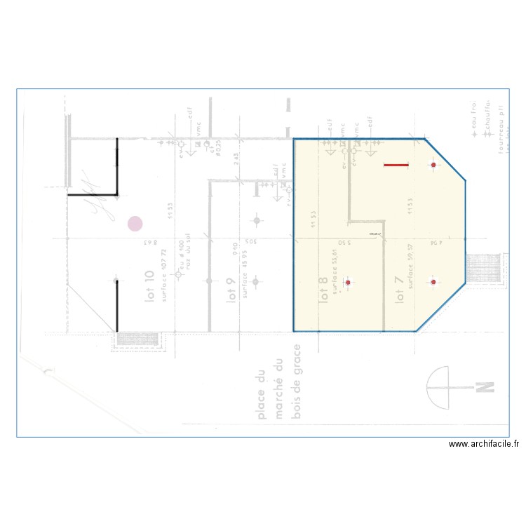 Plan de champs brut. Plan de 1 pièce et 109 m2