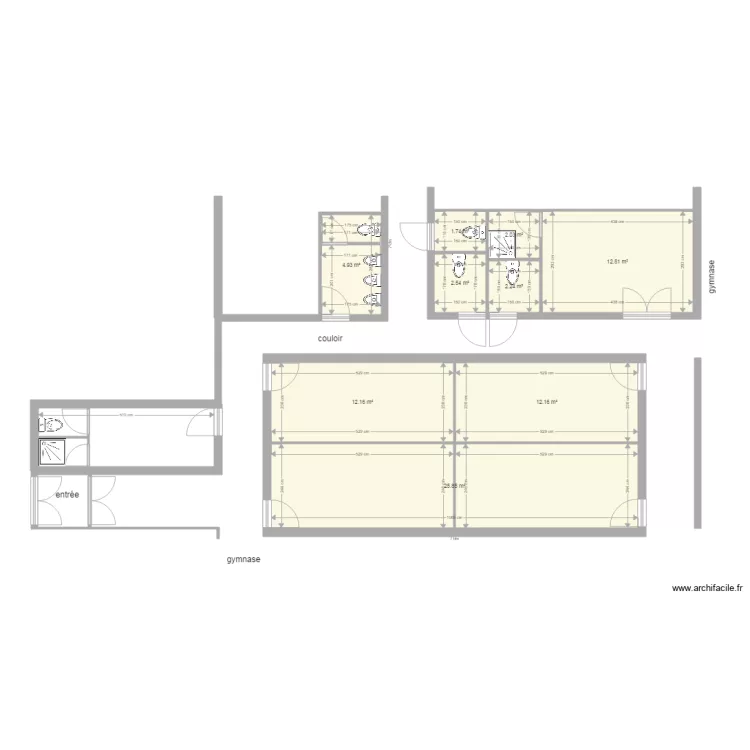 plan existant sanitaires public et arbitre Gruizza. Plan de 